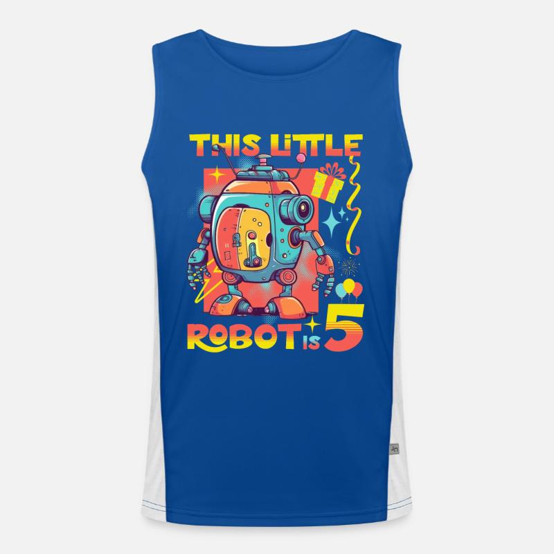 Kindergeburtstag Roboter Alter fünf 5. Geburtstag Robotik Funktionelles Kontrast-Tank Top für Männer 