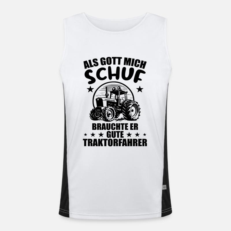 Als gott mich schuf brauchte er gute traktorfahrer Funktionelles Kontrast-Tank Top für Männer 
