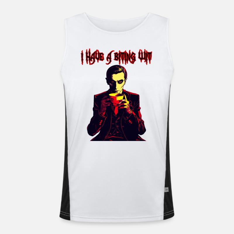 Biting wit Vampire drinnking coffee Men's Functional Contrast Tank Top 