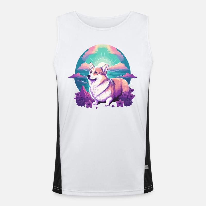 Corgi avec Illustration de fleurs Débardeur respirant contrasté Homme 