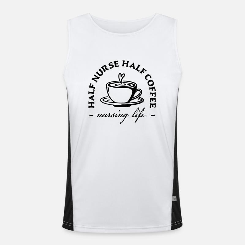 Halb Krankenschwester, halb Kaffee Humor Krankenschwester Kaffee Funktionelles Kontrast-Tank Top für Männer 