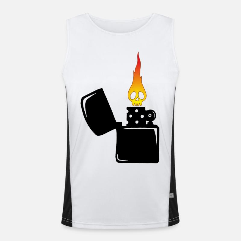 flaming skull and black lighter Men's Functional Contrast Tank Top 