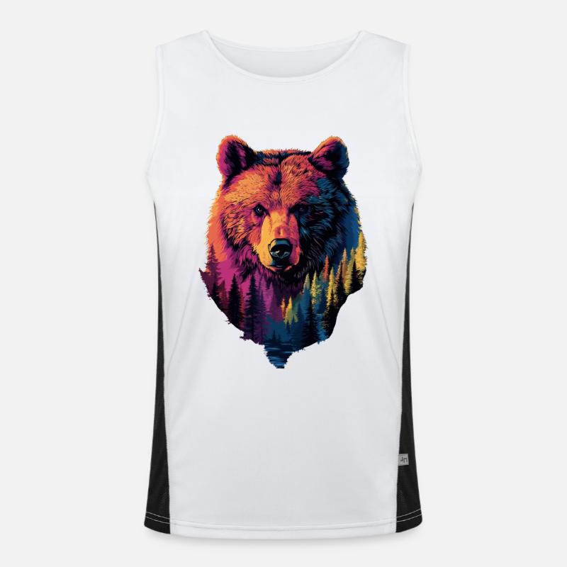 Grizzly Bear Nature Forest Silhouette Men's Functional Contrast Tank Top 