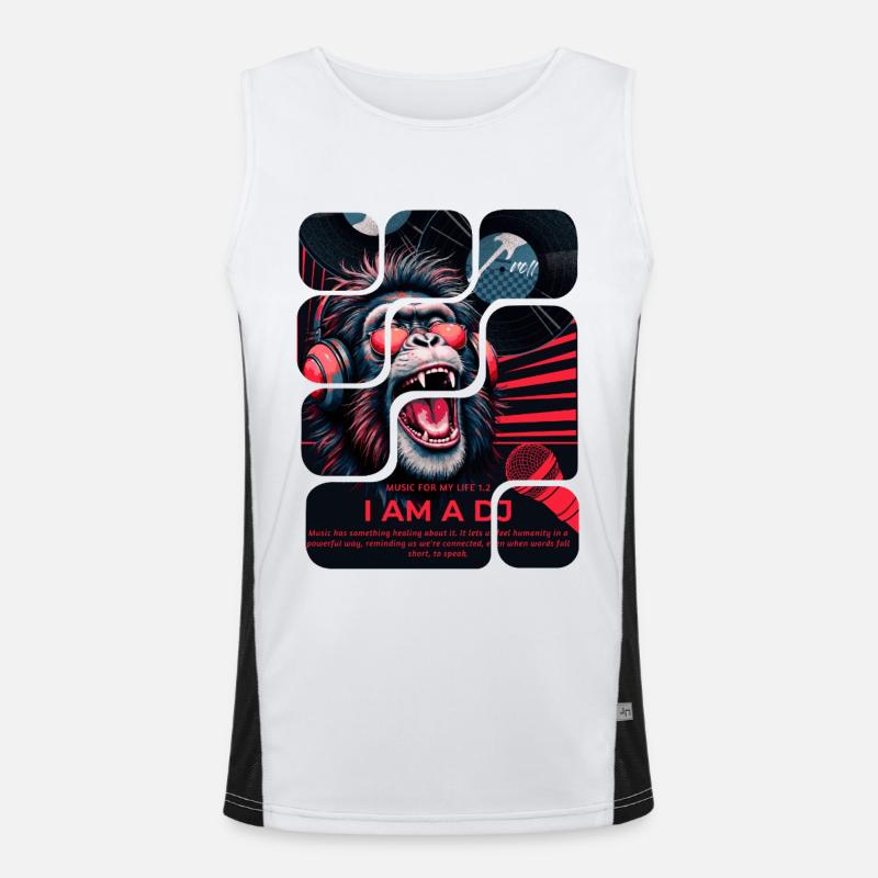 DJ monkey with headphones neon design Men's Functional Contrast Tank Top 