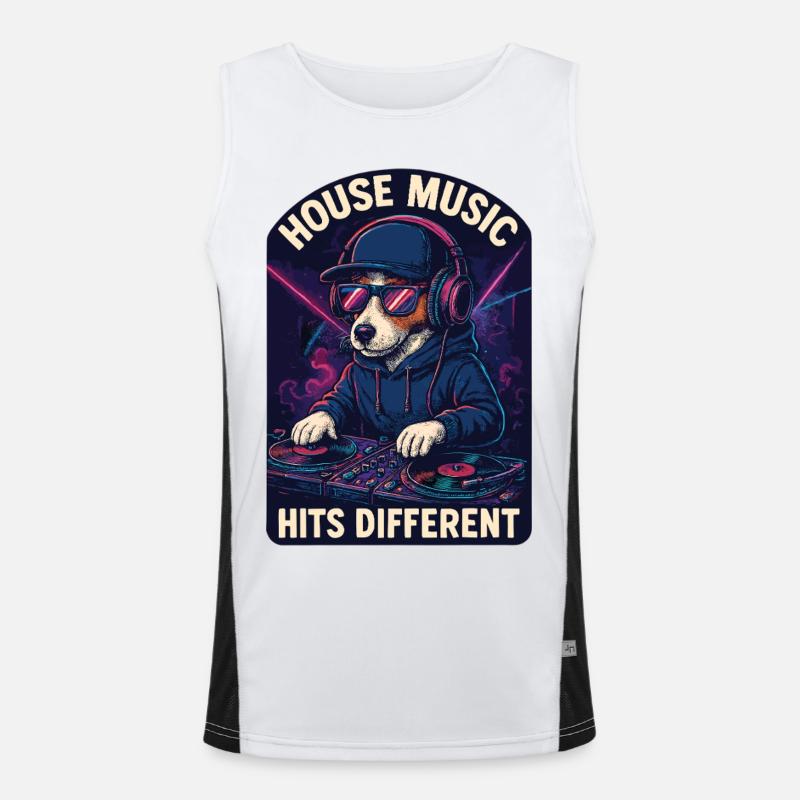 Jack Russell Terrier DJ Turntables House Gift Men's Functional Contrast Tank Top 