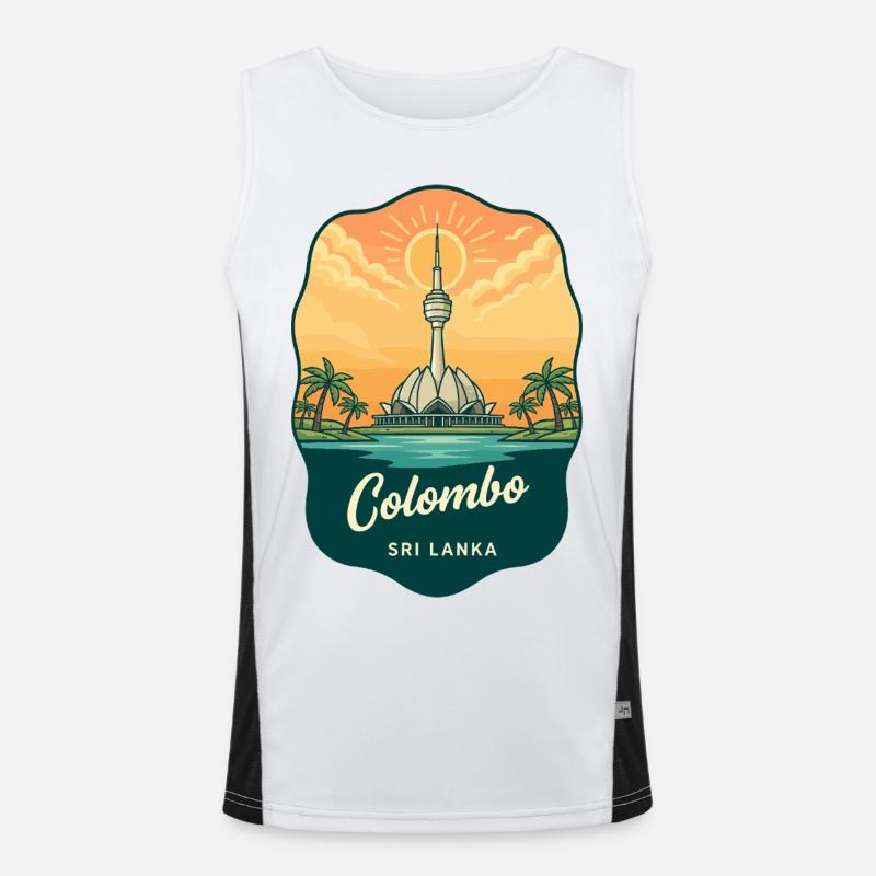Colombo Lotus Tower Retro Sonnenuntergangs-Reiseabzeichen Funktionelles Kontrast-Tank Top für Männer 