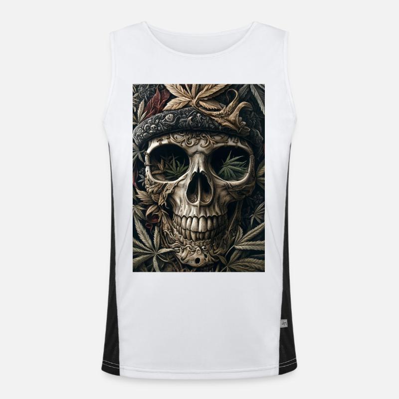 Skull with hemp leaf wreath Men's Functional Contrast Tank Top 