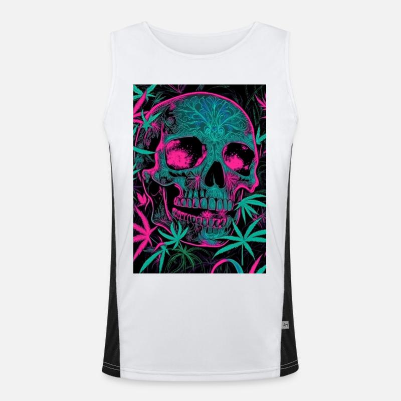 Neon-Skull mit Cannabisblatt-Pattern Funktionelles Kontrast-Tank Top für Männer 