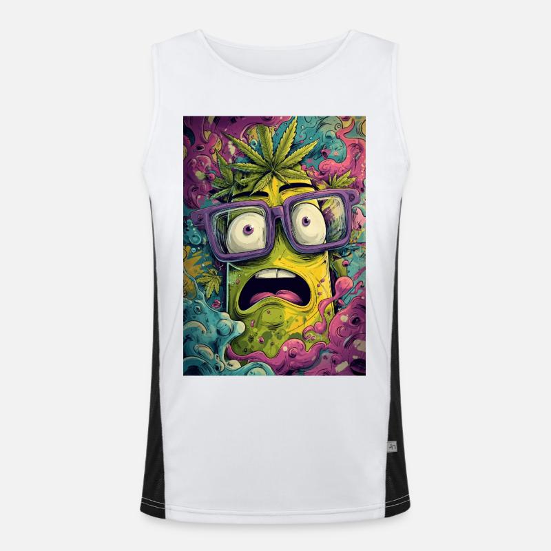 Psychedelic pineapple with glasses Men's Functional Contrast Tank Top 