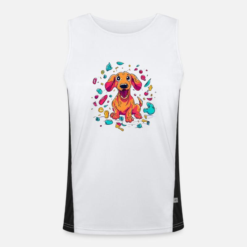 Méfait espiègle du chiot teckel Débardeur respirant contrasté Homme 