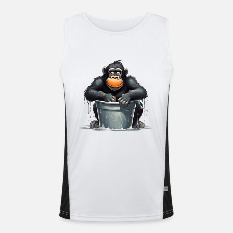 Singe assis dans le baril d’eau Débardeur respirant contrasté Homme 