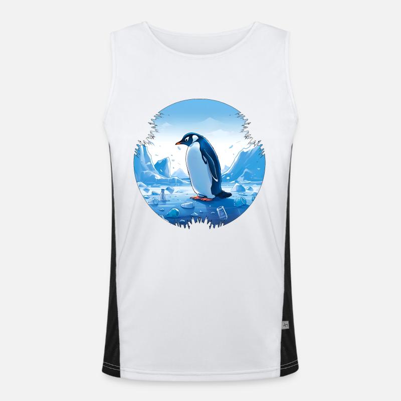 Pinguin mitten in Plastikmüll Funktionelles Kontrast-Tank Top für Männer 