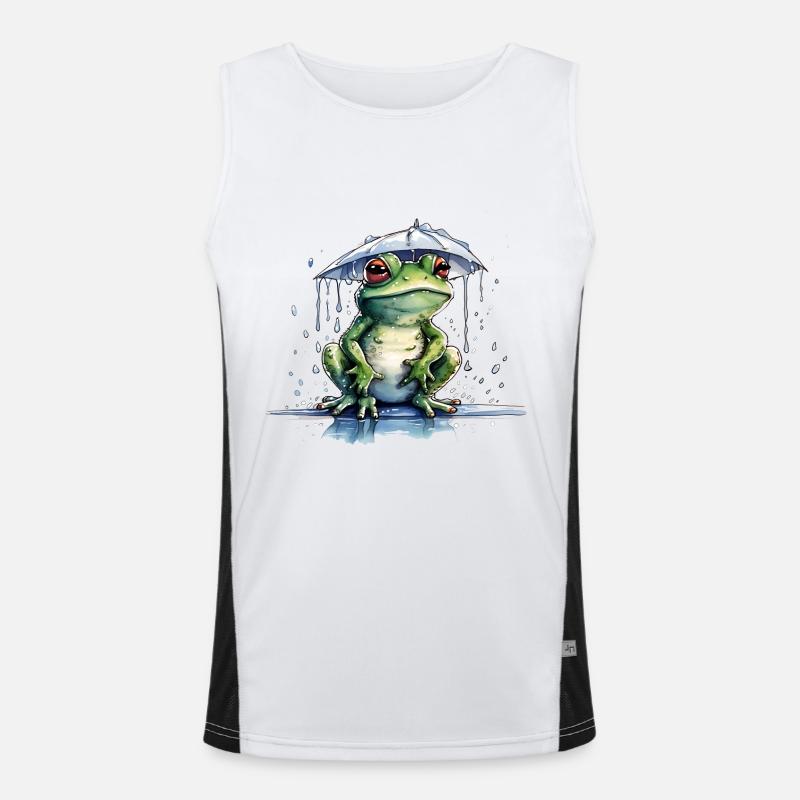 Frosch unter dem Regenschirm Funktionelles Kontrast-Tank Top für Männer 