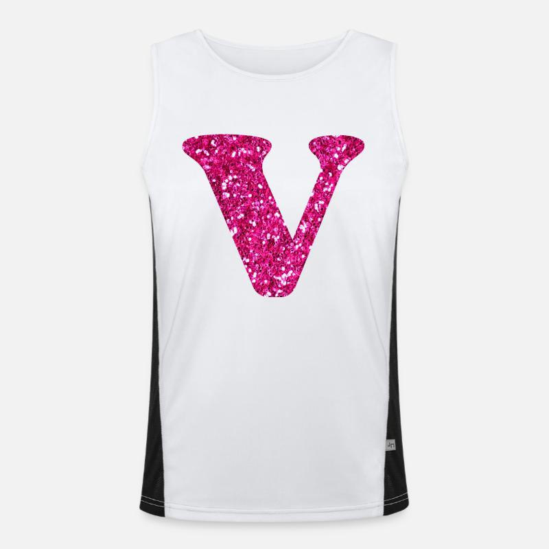Buchstabe V Rosa Glitzer Funktionelles Kontrast-Tank Top für Männer 