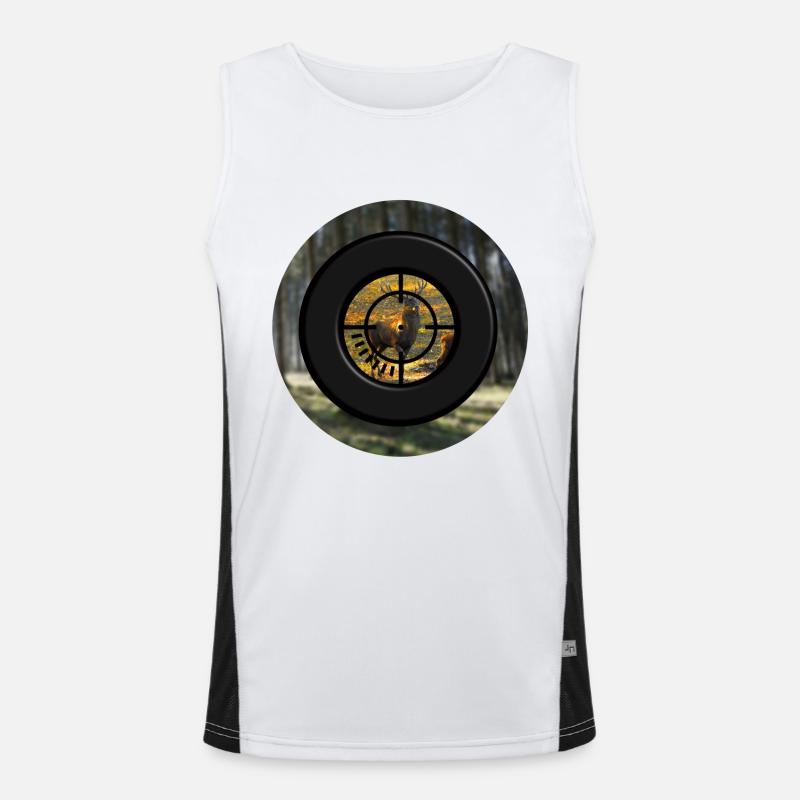 Ein Hirsch durch das Zielfernrohr Funktionelles Kontrast-Tank Top für Männer 