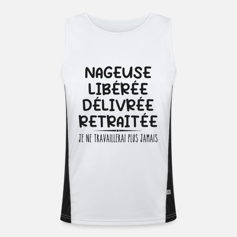 Schwimmer feiert Ruhestand mit Humorgeschenk Funktionelles Kontrast-Tank Top für Männer 