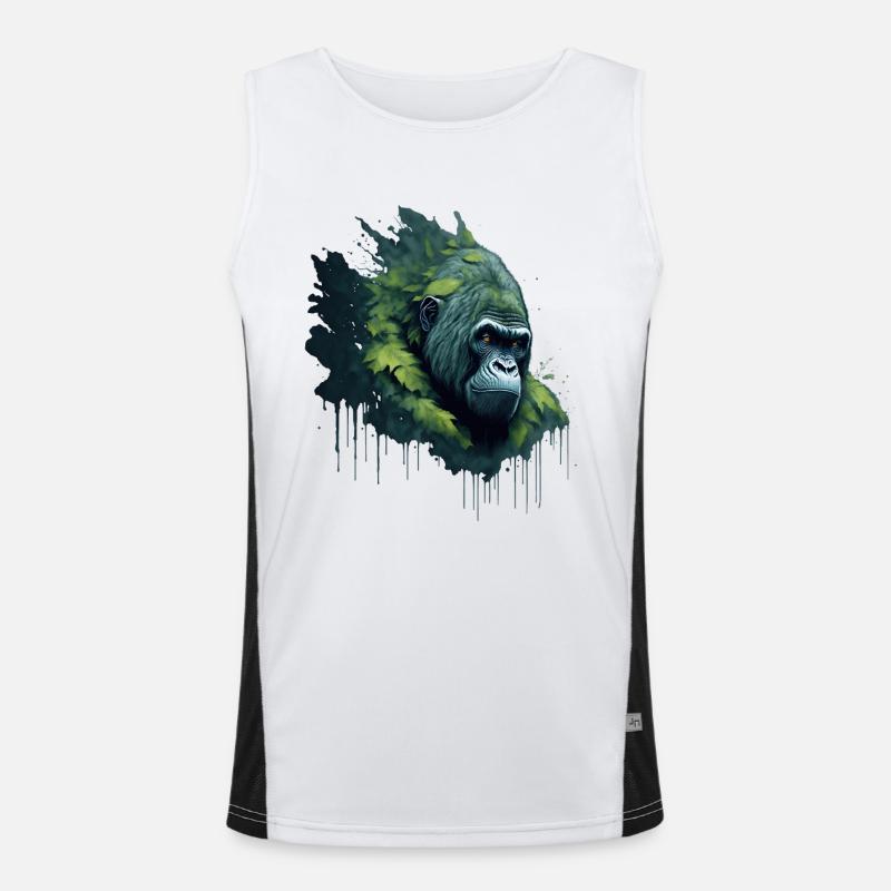 Aquarell Gorilla mit Blättern Funktionelles Kontrast-Tank Top für Männer 