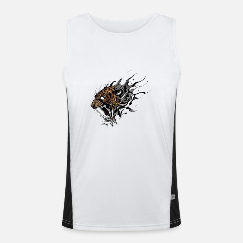 Fierce Sabertooth Tiger tattoo design Men's Functional Contrast Tank Top 