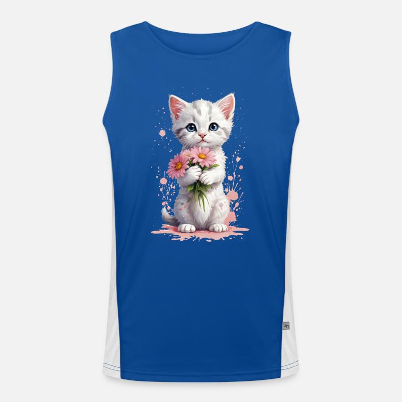 Playful Kitty with Pink Blossoms Men's Functional Contrast Tank Top 