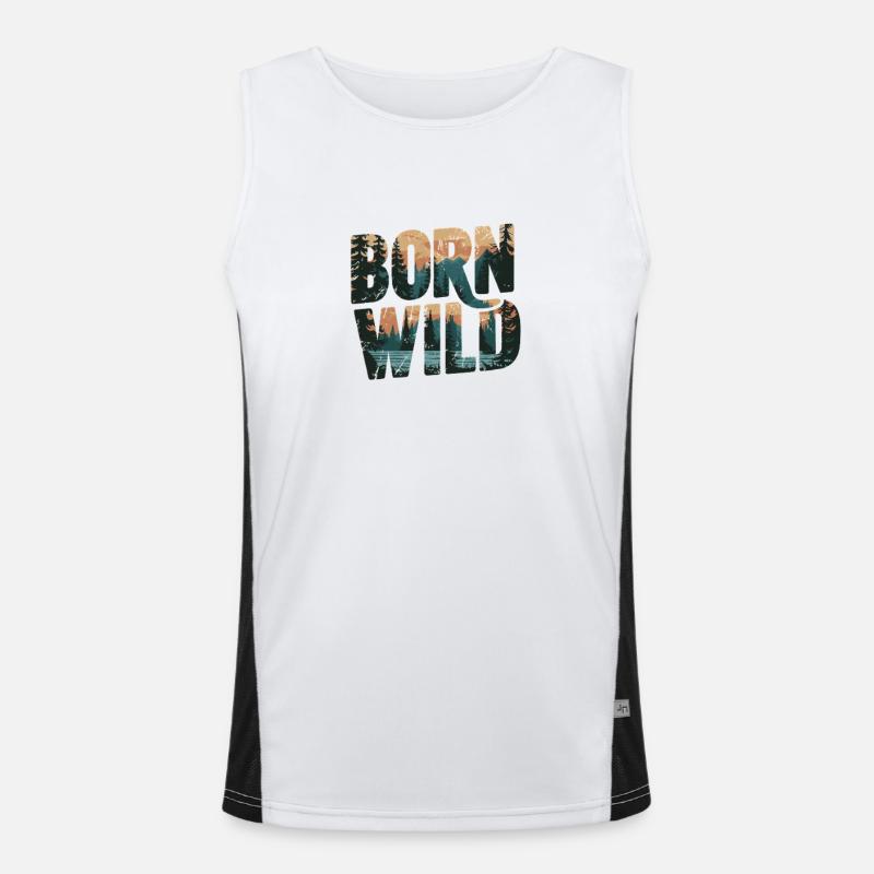 Born Wild: Scenic Landscape Typography Men's Functional Contrast Tank Top 