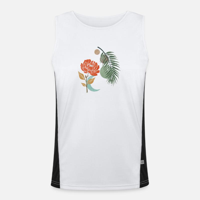 Botanical Moon Bloom Harmony - Men's Functional Contrast Tank Top  - white/black