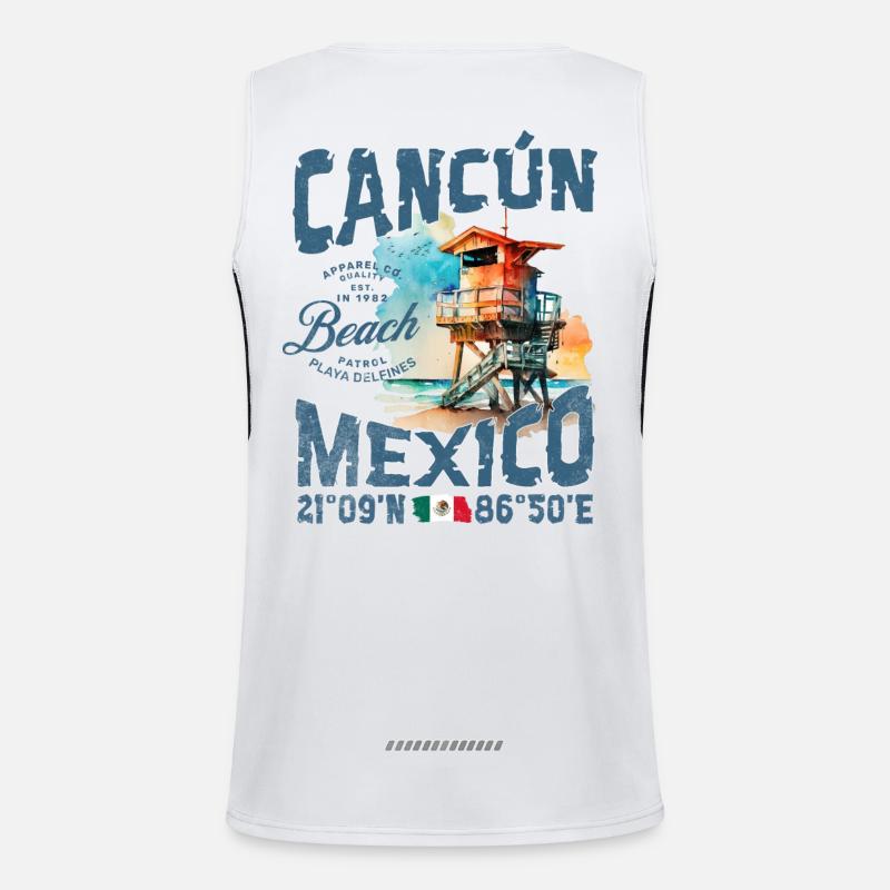 Die Skyline von Cancun am Strand Funktionelles Kontrast-Tank Top für Männer 