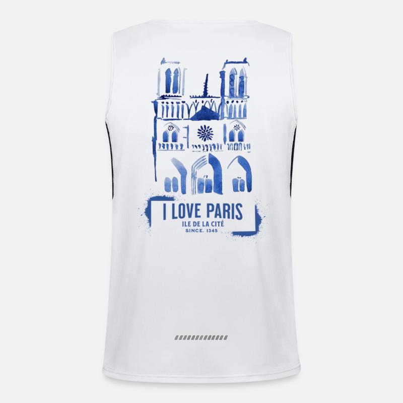 Kathedrale Notre Dame in blauer Aquatinta Funktionelles Kontrast-Tank Top für Männer 