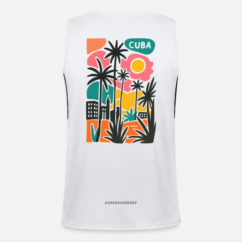 Tropical sunset with palm trees Men's Functional Contrast Tank Top 