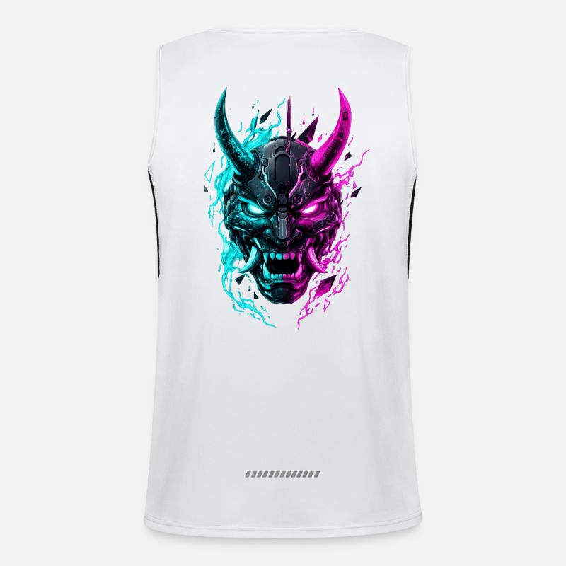 Neon Cyber Oni Mask - Men's Functional Contrast Tank Top  - white/black