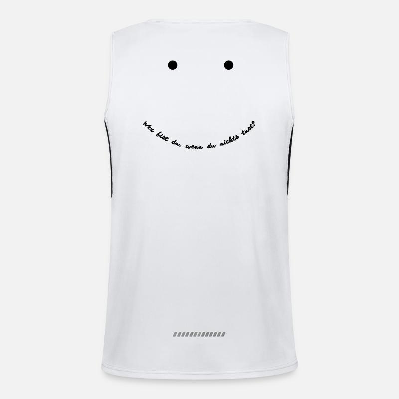 Wer bist Du lachendes Gesicht Design Funktionelles Kontrast-Tank Top für Männer 