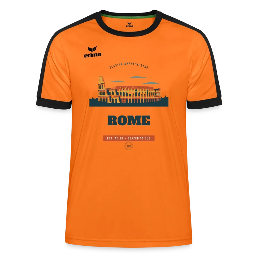 Rome badge on a erima unisex retro star jersey, orange/black, front
