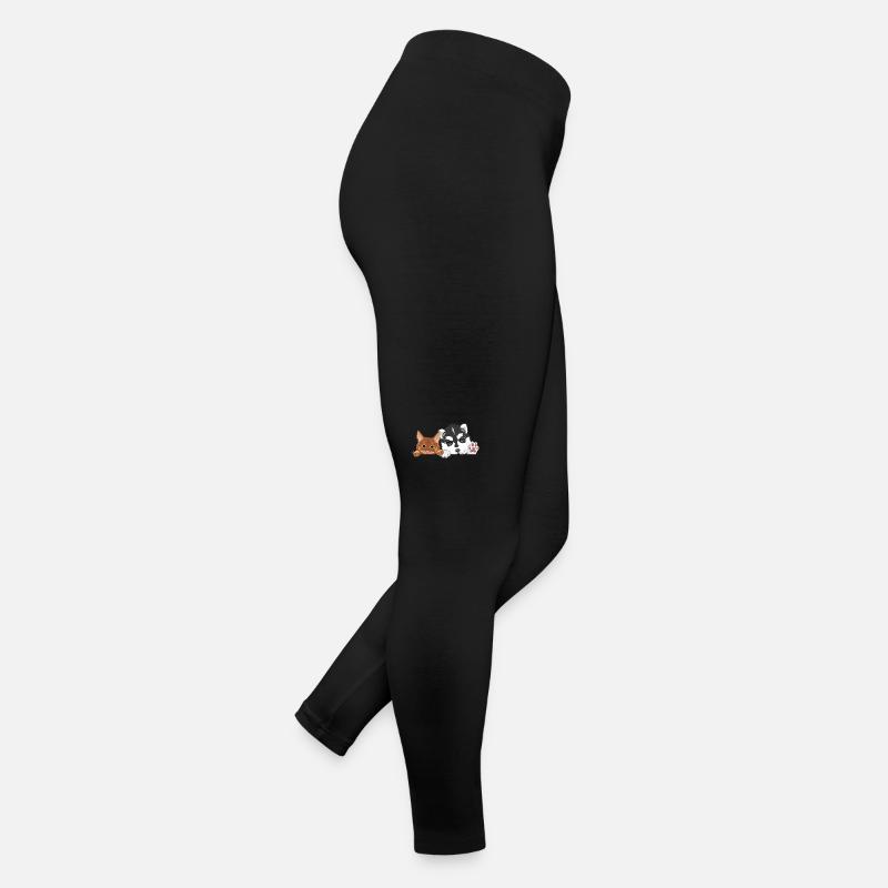 Peeking funny ginger cat and husky dog Women’s Jersey Leggings