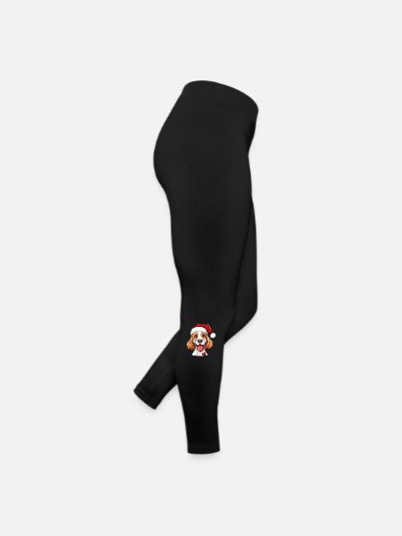 Chien Noël Père Noël Chien Père Noël Chapeau - Legging en jersey Femme - noir - Droite
