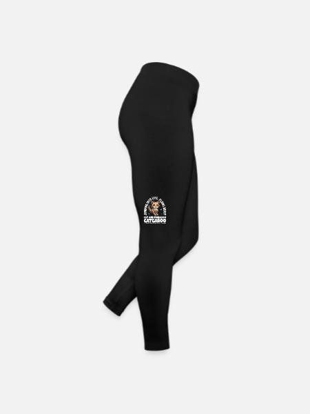 SPRUNG INS LEBEN, KRALLEN BEREIT - KATZE UND KÄNGURU - Frauen Jersey Leggings - Schwarz - Rechts