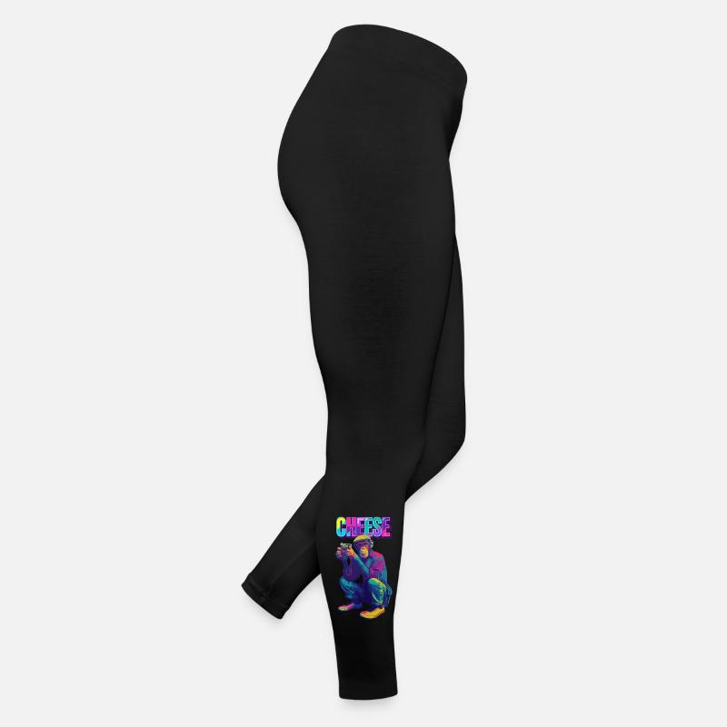 Cheese! Monkey with camera in neon pop art style Women’s Jersey Leggings