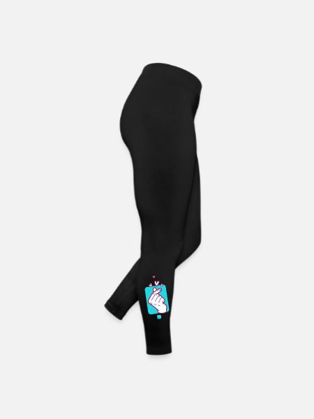 Kpop Korean Finger Heart Cute Korean Pop Love - Women’s Jersey Leggings - black - Right