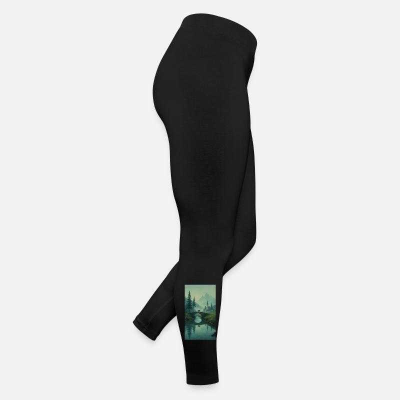 Black Cat at Stone Bridge – Asian Zen Design Women’s Jersey Leggings