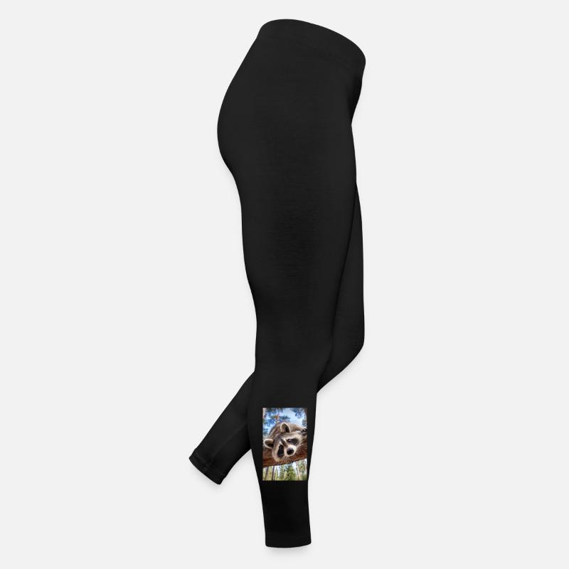 Neugieriger Waschbär am Baumast Frauen Jersey Leggings