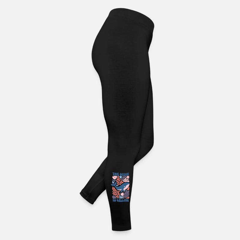 The Ocean Is Calling - Retro Whale Boho Flowers Women’s Jersey Leggings