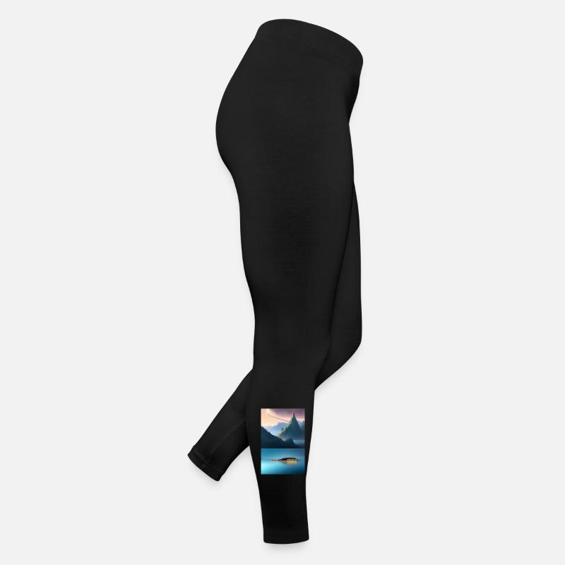 Landschaft mit See, Boot und Berge Frauen Jersey Leggings