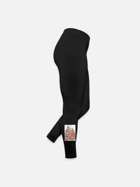 Weihnachtsaquarell: Bäume und Pakete - Frauen Jersey Leggings - Schwarz - Rechts