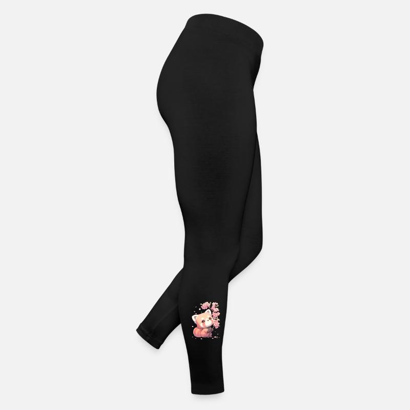 Mignonne style Chibi de panda rouge sakura et fleurs de cerisier Legging en jersey Femme