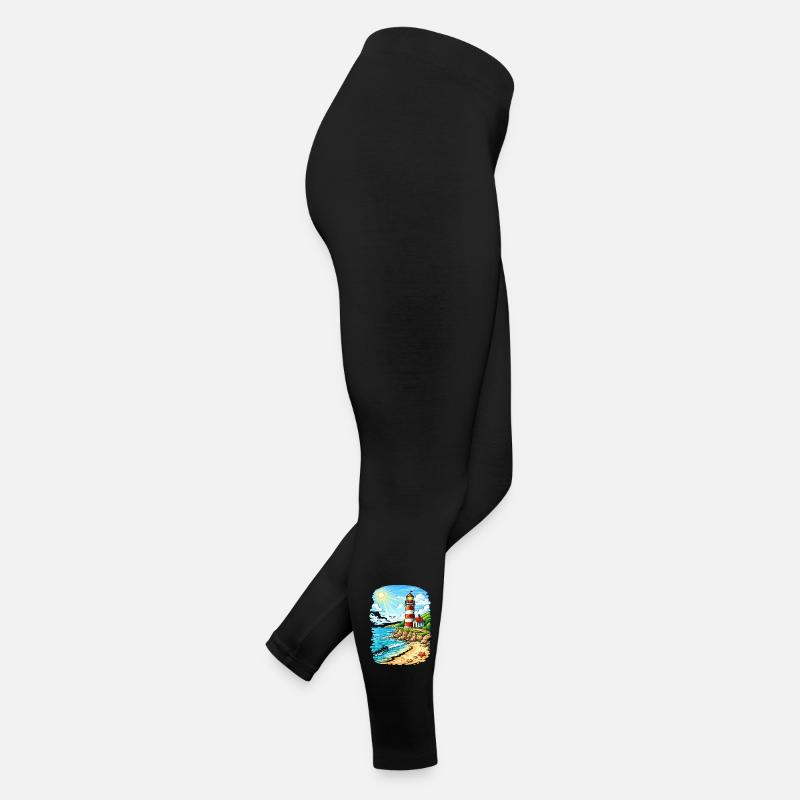Lighthouse on sunny coastal beach Women’s Jersey Leggings
