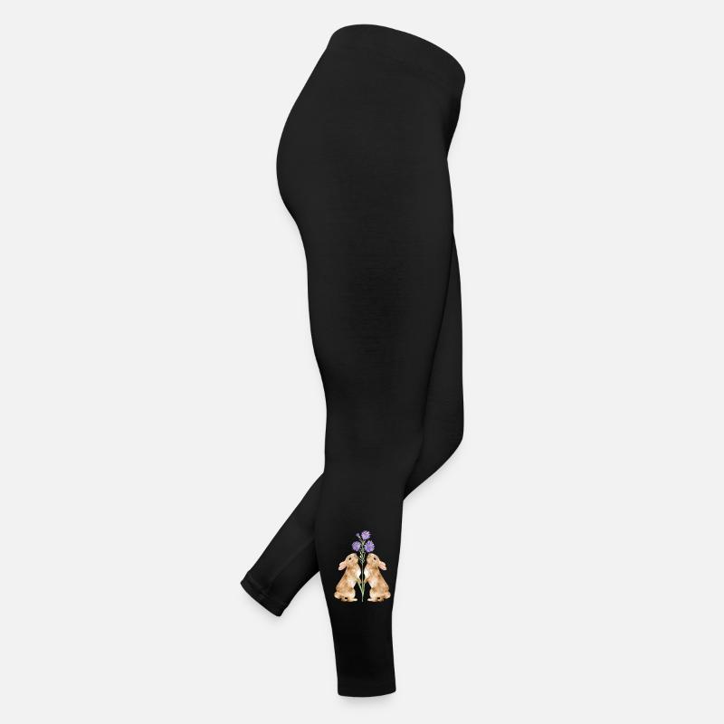 Zwei süße Hasen mit Blumen Frauen Jersey Leggings
