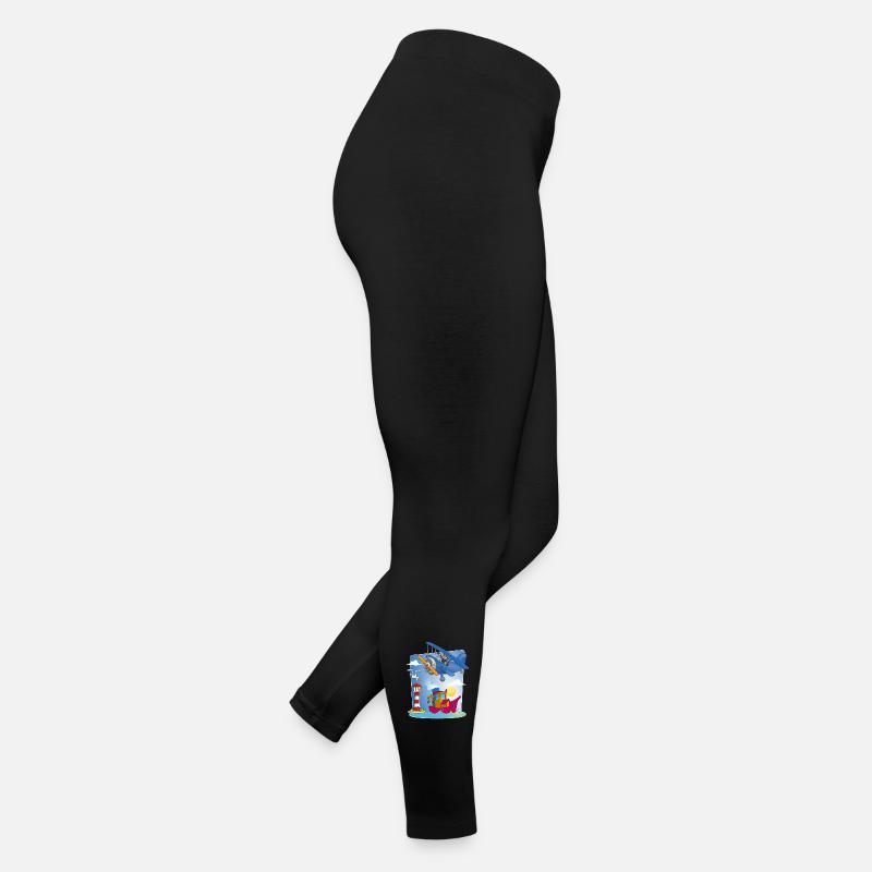 Sonne, Meer, Flugzeug, Boot, Leuchtturm und Möwe Frauen Jersey Leggings