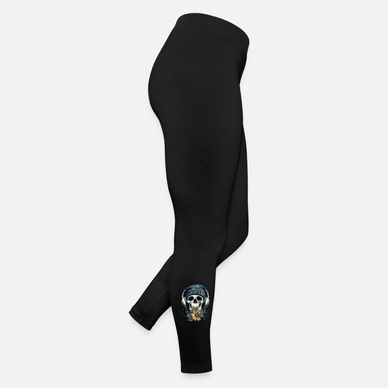 Schädel mit Kopfhörer und Blumen Frauen Jersey Leggings