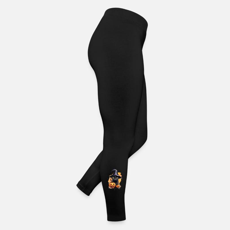 Hexenkatze Mit Hut Schwarze Katze Kürbis Halloween Frauen Jersey Leggings