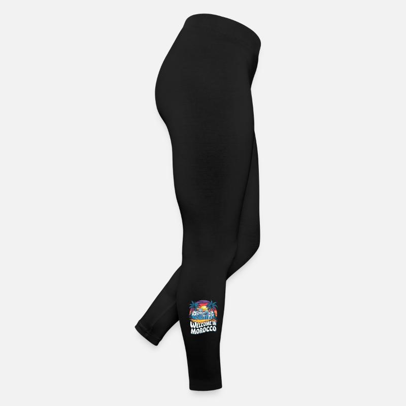Moroccan Dusk With City And Palm Tree - Women’s Jersey Leggings - black
