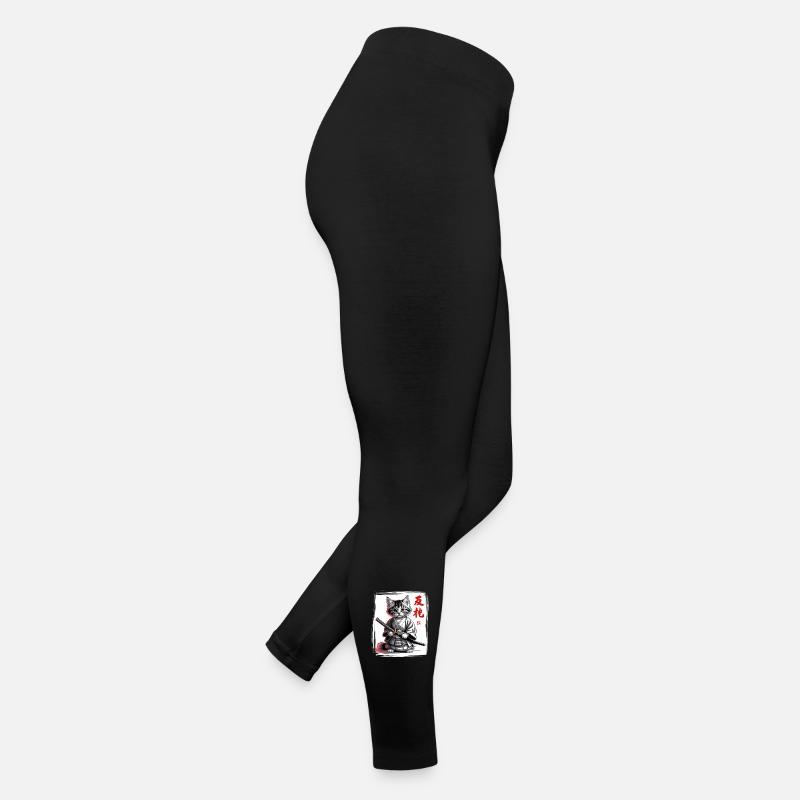 Samurai Katze Lustiges Kätzchen, Japanischer Kunst Frauen Jersey Leggings