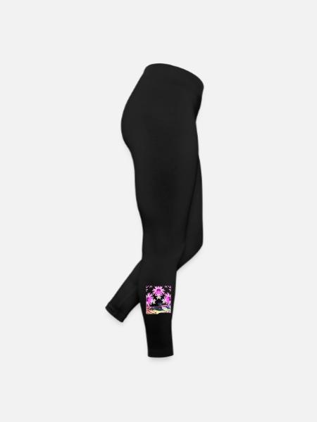 Male Lobo - surrounded by pink flowers in the rainbow - Women’s Jersey Leggings - black - Right
